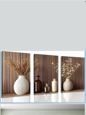 3-Piece Modern Minimalist Framed Canvas Wall Art — Flower and Vase Paintings